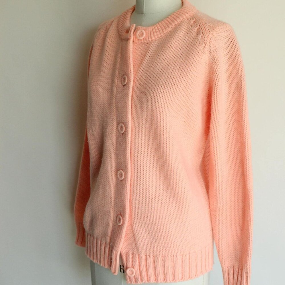 Vintage 1960s Sweater, Full Fashioned Orange Knit Cardigan - Picture 6 of 10